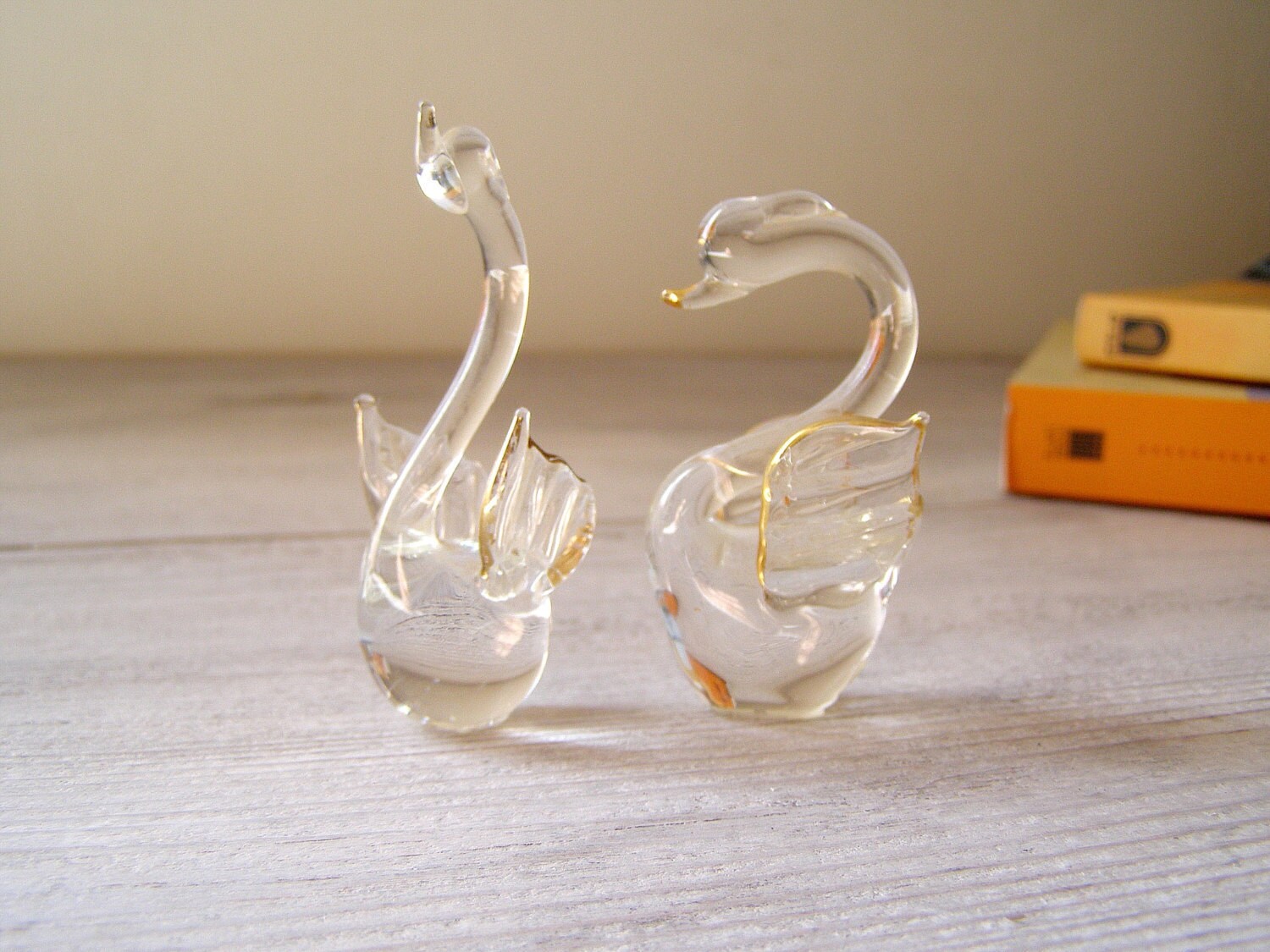 Vintage glass swans, miniature swan figurines Listed by MeshuMaSH on Etsy
