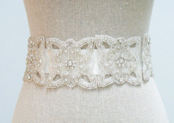 Bridal Sash - Beaded Rhinestone Crystal Couture Belt - Gwen
