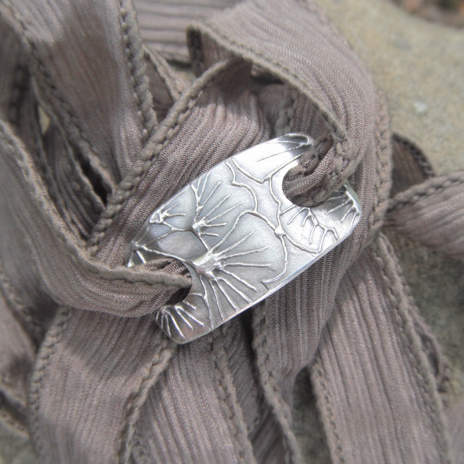 Yoga Jewelry, Ginkgo Bracelet, Wrap Bracelet- Artisan Handcrafted- Recycled Fine Silver- Silver & Silk Wrap Bracelet-