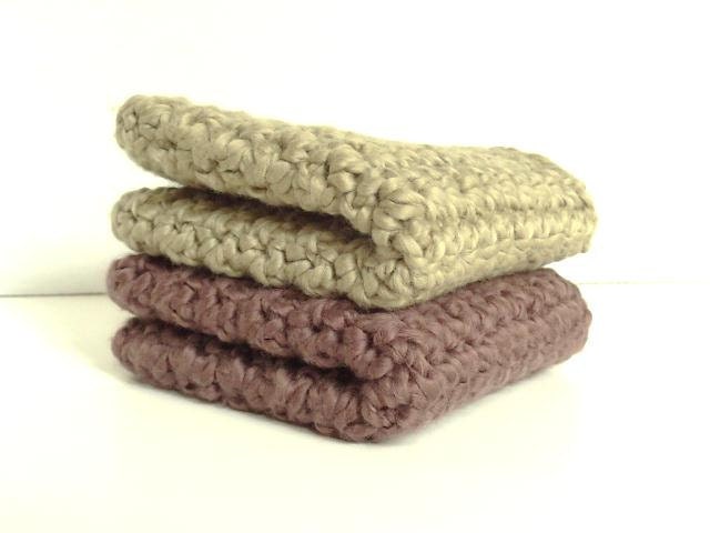 Organic Cotton Crocheted Washcloths Set of Two - Walnut & Khaki