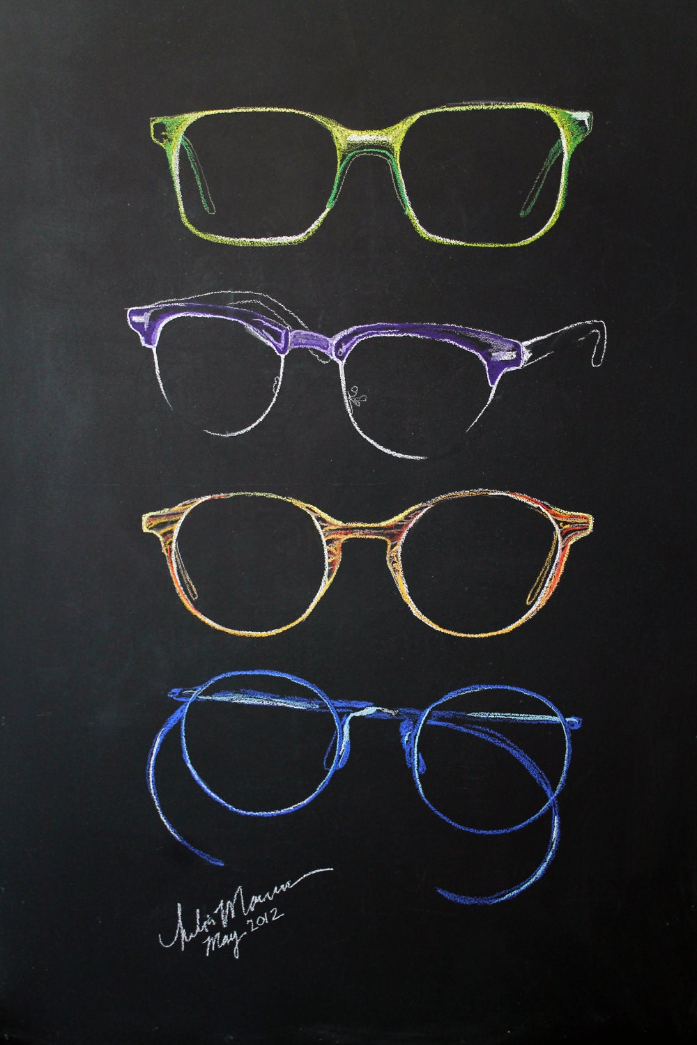 ON SALE 11"x14" Wall Frames Limited Edition Chalkboard Drawing Print. Colorful Frames.