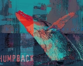 Tangerine Humpback. 8" x 12"  Atlantic Humpback Whale Fusion Paintographic Art Print