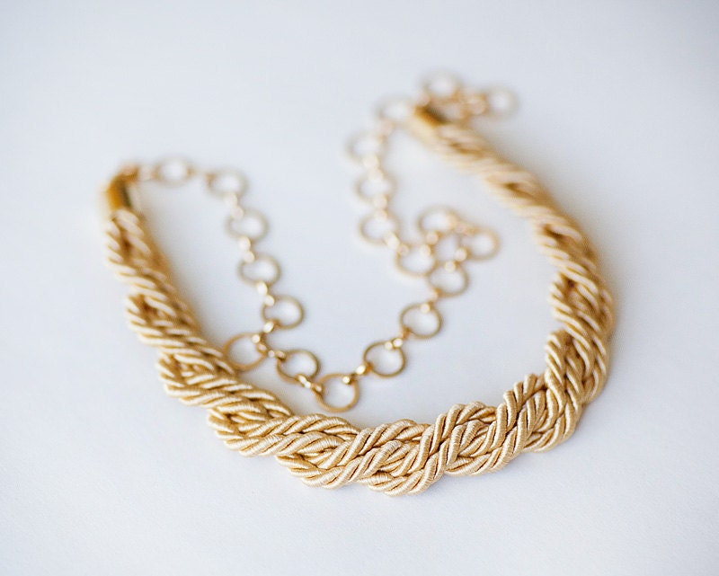 Twisted Rope Necklace with  24k gold plated chain by pardes israel