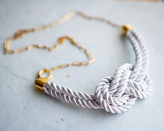 White Nautical Knot Rope Necklace with golden chain
