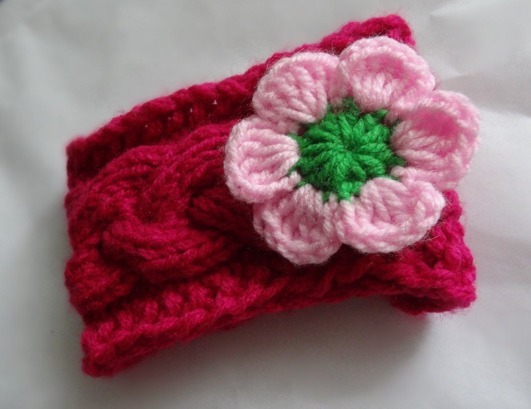 knit baby headband / Cable knit headband / Baby Headband in flower / Baby Knit Headband / Baby Girl Headband, Newborn  Headband,