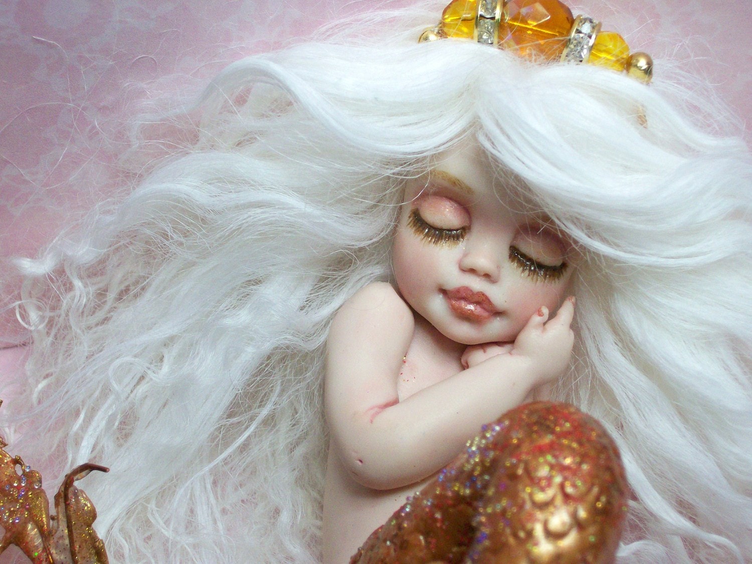 OOAK art doll fantasy mermaid baby polymer clay sculpture fairy IADR november birthstone free shipping