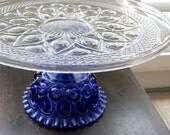 Cobalt Blue Cake Stand / 16" Glass Cake Stand Pedestal / Wedding Pedestal Wedding Centerpiece Decor / Something Blue Weddings
