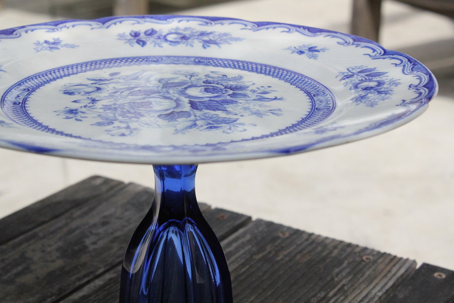 Vintage Cake Stand 12" Cake Plate Pedestal Cobalt Blue Cake Stand / Cake Dish / Truffle Cupcake Stand / Spring Weddings / Mother's Day Gift
