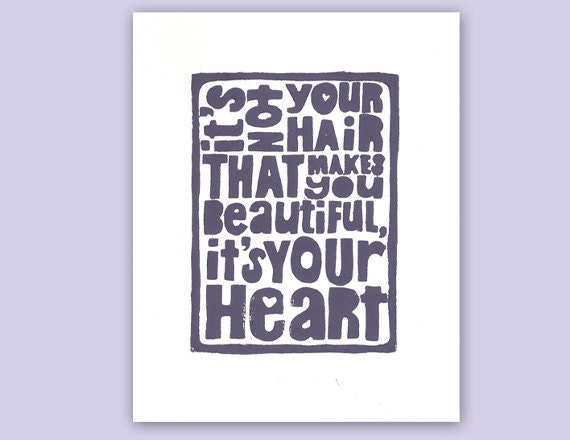 SALE PRICE - Your Beautiful Heart  - Cancer Inspired Purple 8x10 Linocut Print Lymphoma