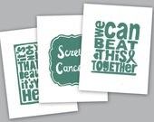 SALE PRICE - Set of 3 Blue/Green - Cancer Inspired Yellow 8x10 Linocut Print