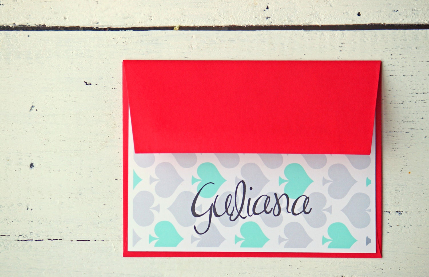 Mother's Day Gift Custom Stationary Red and Teal Turquoise Aqua Personalized Stationery Colorful Spades Stationary - Set of 10