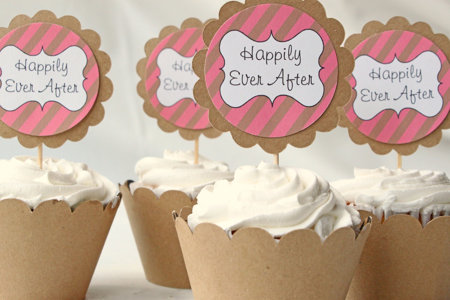 Personalized Cupcake Toppers Wedding Bridal Shower Cupcake Toppers Kraft Paper Wedding Cupcake Toppers - Set of 12