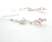 Sterling Silver Butterfly Earrings With Pink Swarovski Elements Crystal Beads