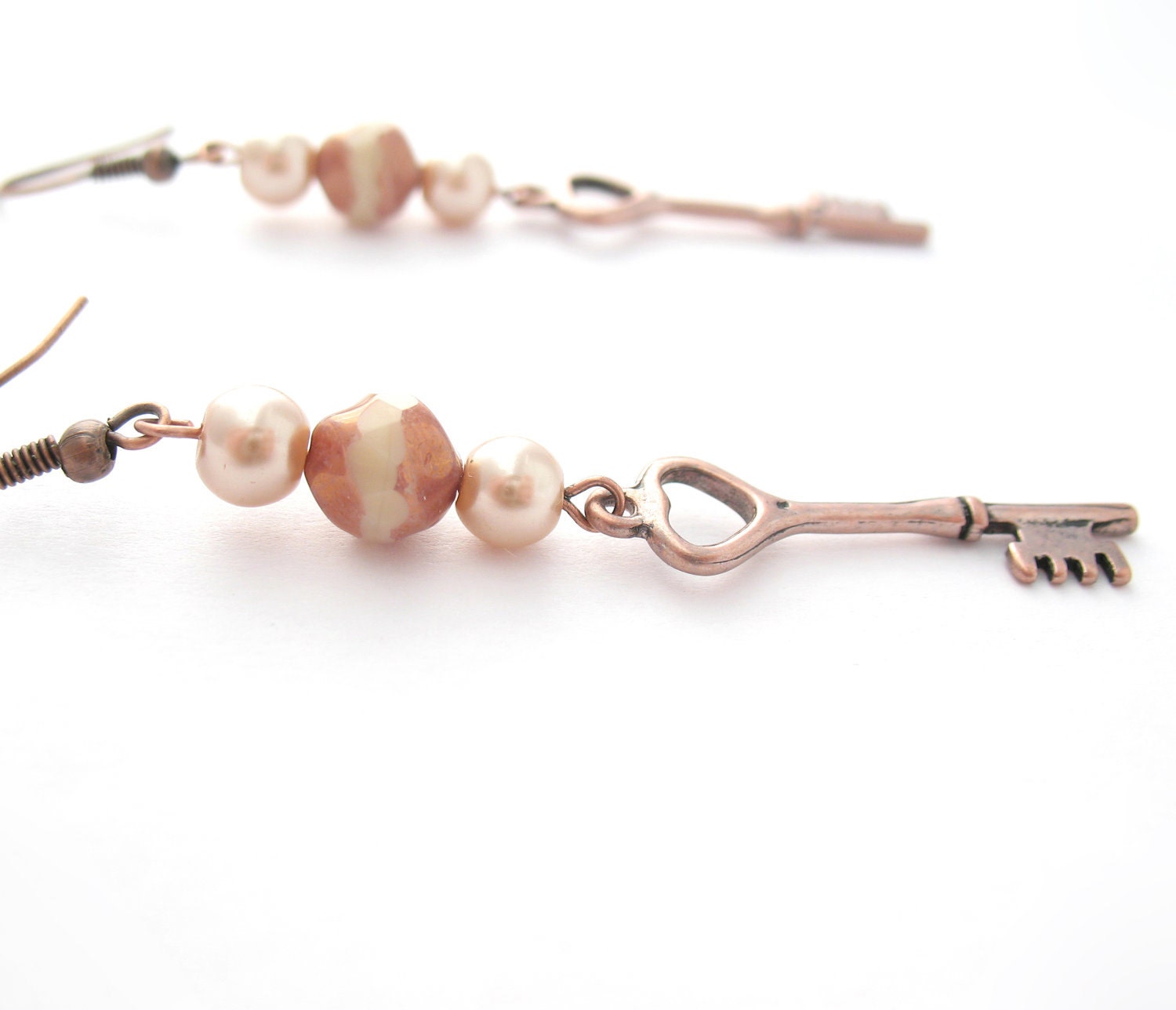 Copper Skeleton Key Earrings