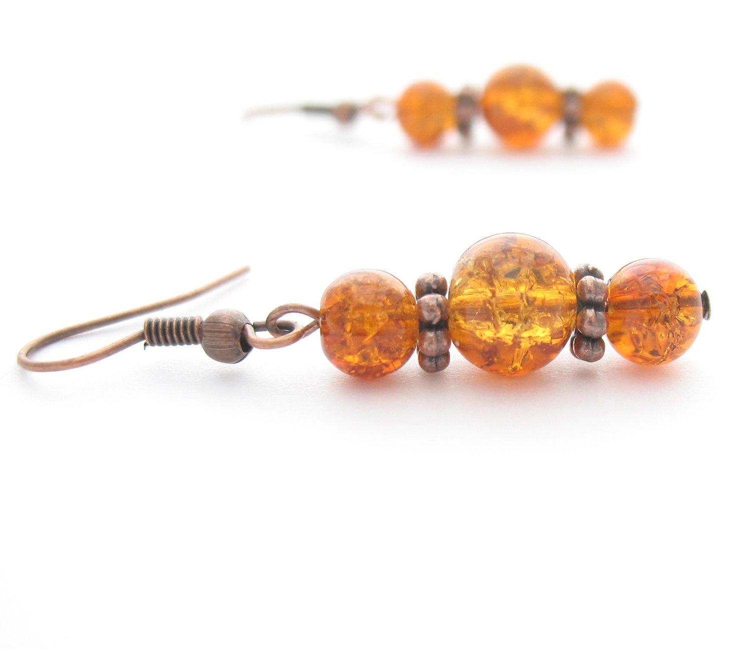 Crackle Glass Earrings - Honey Brown & Copper Colors