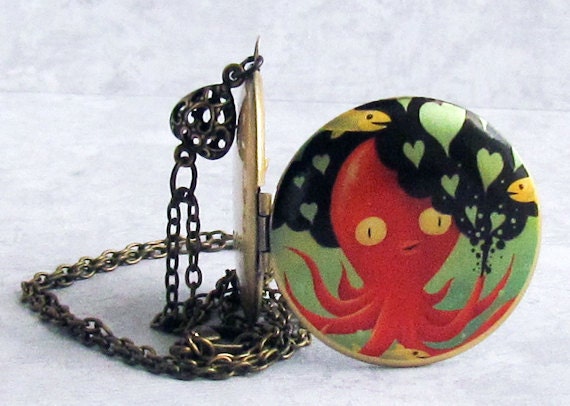 Octopus Locket Octopus Necklace Brass Locket Nautical