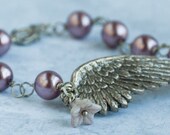 Angel Wing Bracelet Plum Swarovski Pearls Silver Wing Bracelet