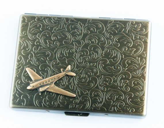 Cigarette Case Airplane Case Propeller Airplane Vintage Style Antique Brass Prop Plane Cigarette