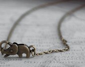 Tiny Elephant Necklace Antiqued Brass Bronze Rustic Finish Fashion Jewelry Clasp Trunk Up For Good Luck