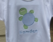 Appliqued Sea Turtle T-Shirt Onesie Bodysuit or Newborn Gown for Boy or Girl