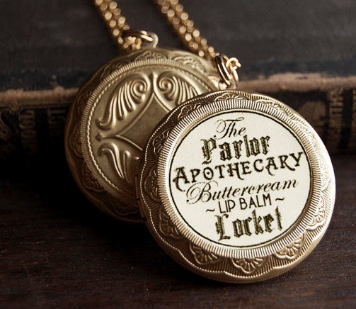 Lip Balm Locket Necklace  - Victorian Gold Brass - Choose Your Flavor - Mint Strawberry Buttercream Honey
