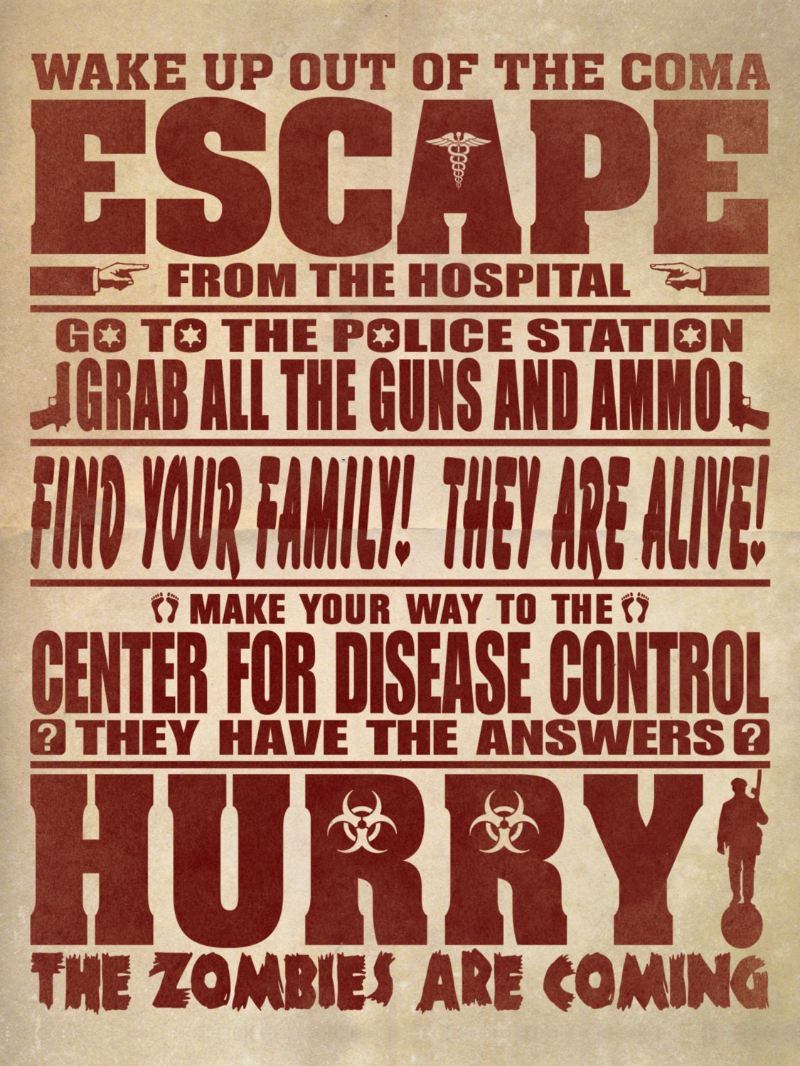18 x 24 Inch Zombie Rules 3 Typography Print