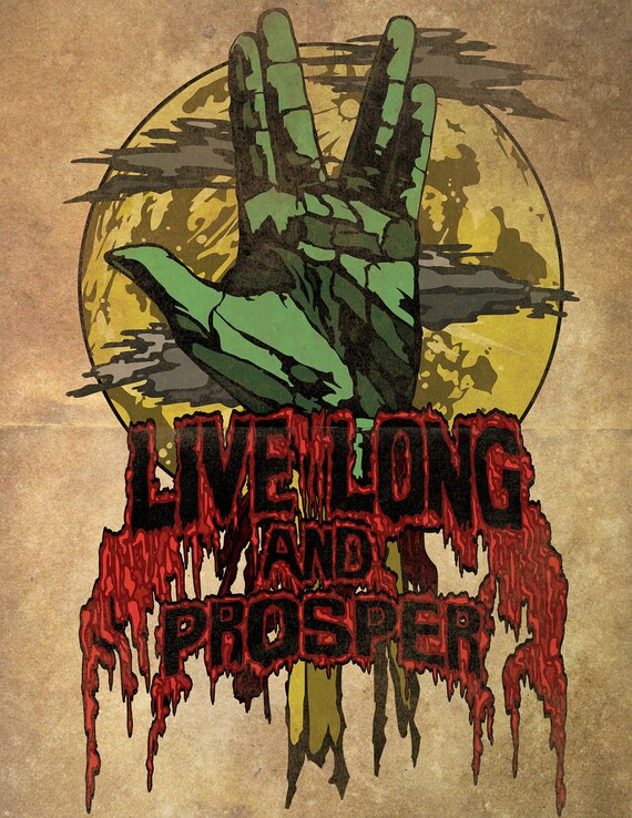 81/2 x 11 Inch Zombie Live Long And Prosper Graphic Print