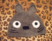 Grey Totoro inspired crochet beanie hat adult size My Neighbour Totoro by Studio Ghibli gray