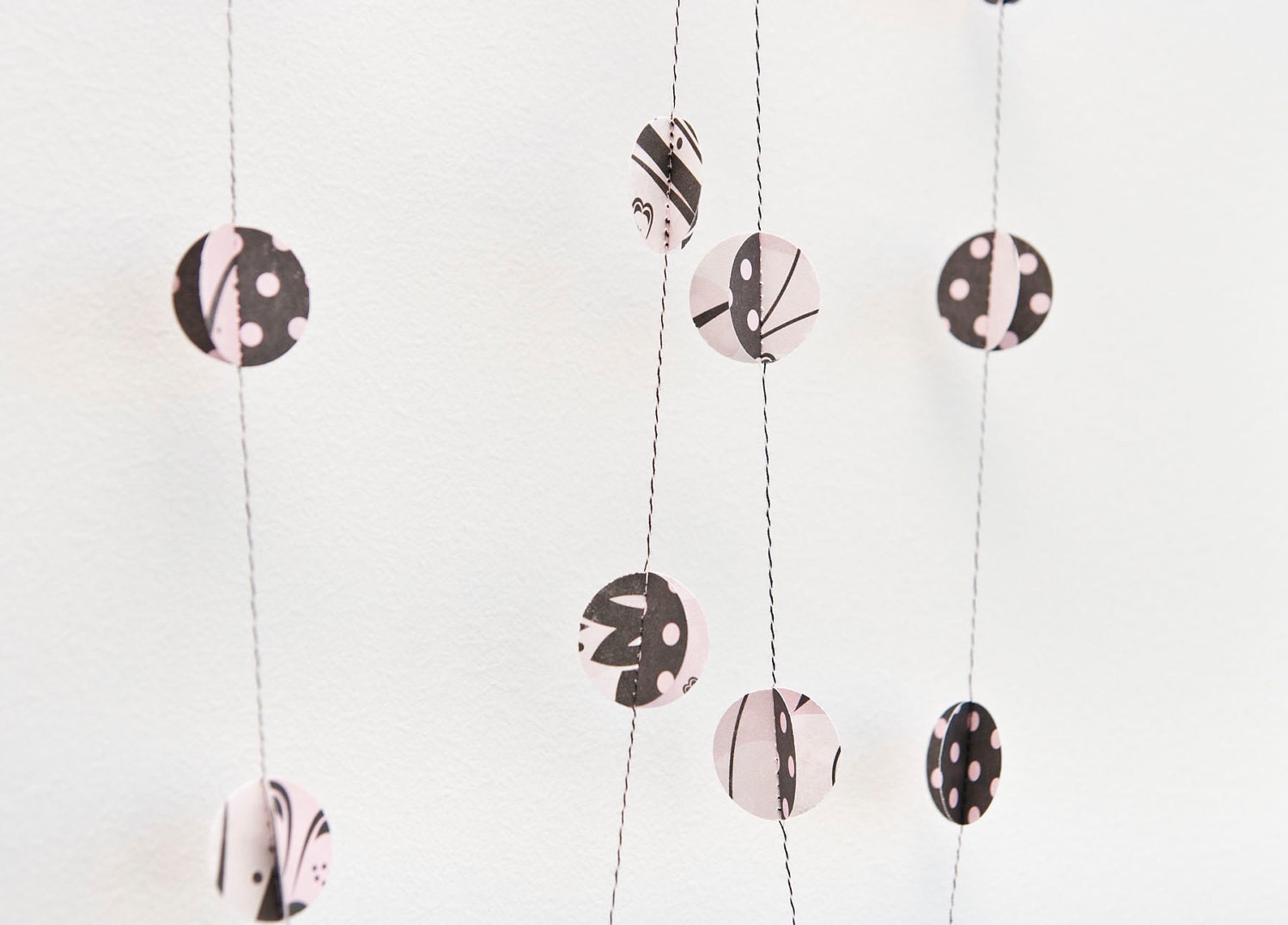 Pink & Black Polka Dot 3D Bauble Stitched Paper Garland Room Decoration