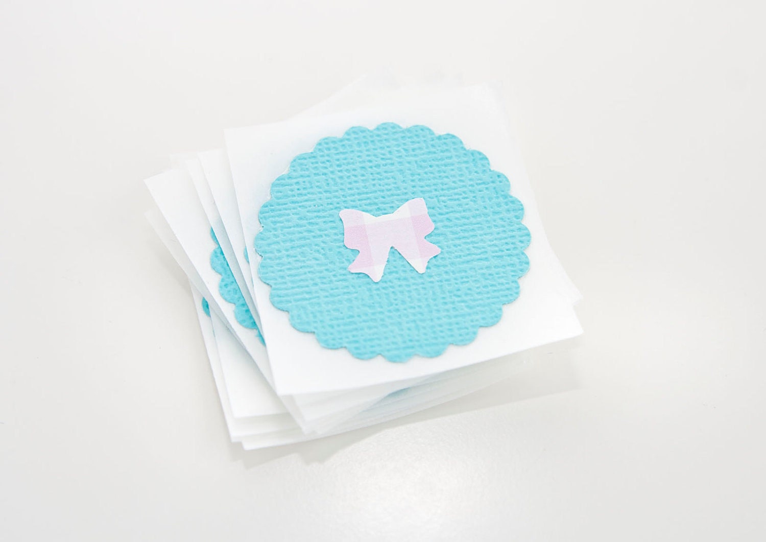 Blue Rosette & Gingham Bow Gift Wrap Stickers Wedding Envelope Seals