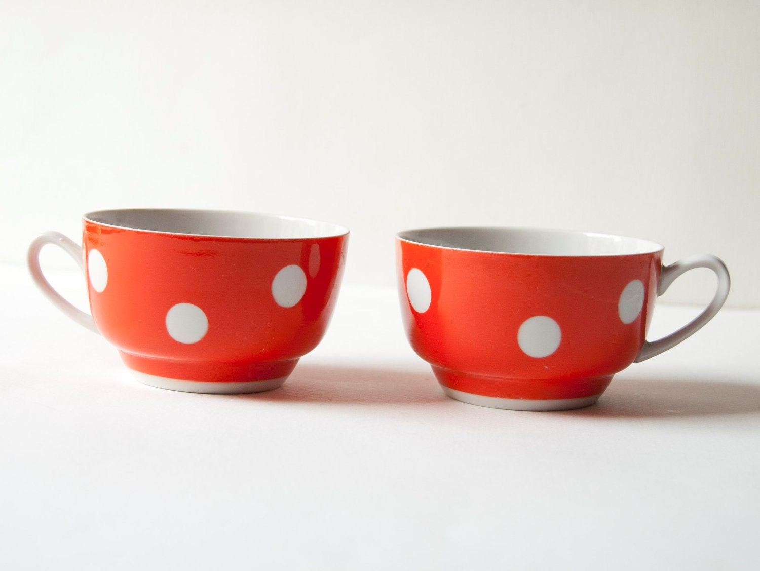 Vintage polka dot cups, red and white, Soviet Era