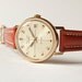 Automatic wrist watch Poljot, gold plated mens watch, brown tones, USSR