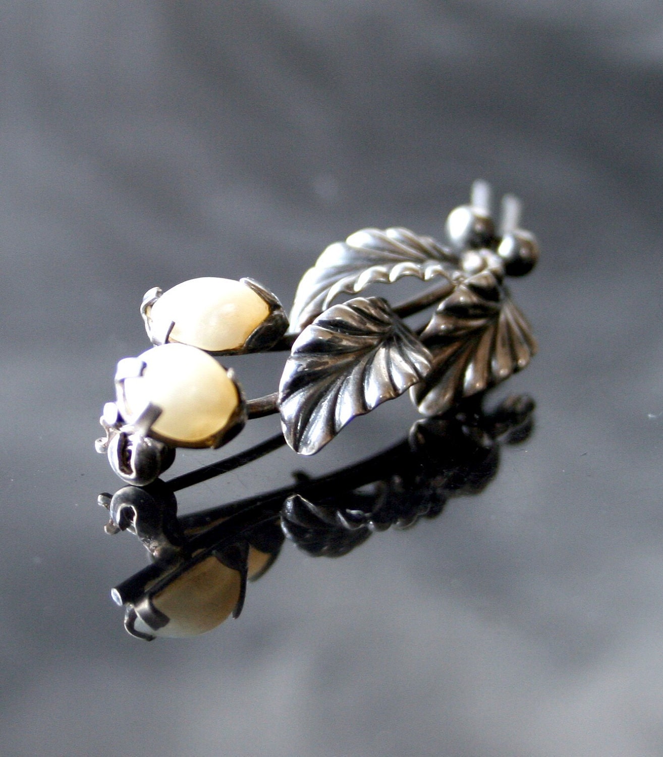 Vintage Brooch TEKA Floral Silver 835 Biwa Pearls Designer Theodor Klotz