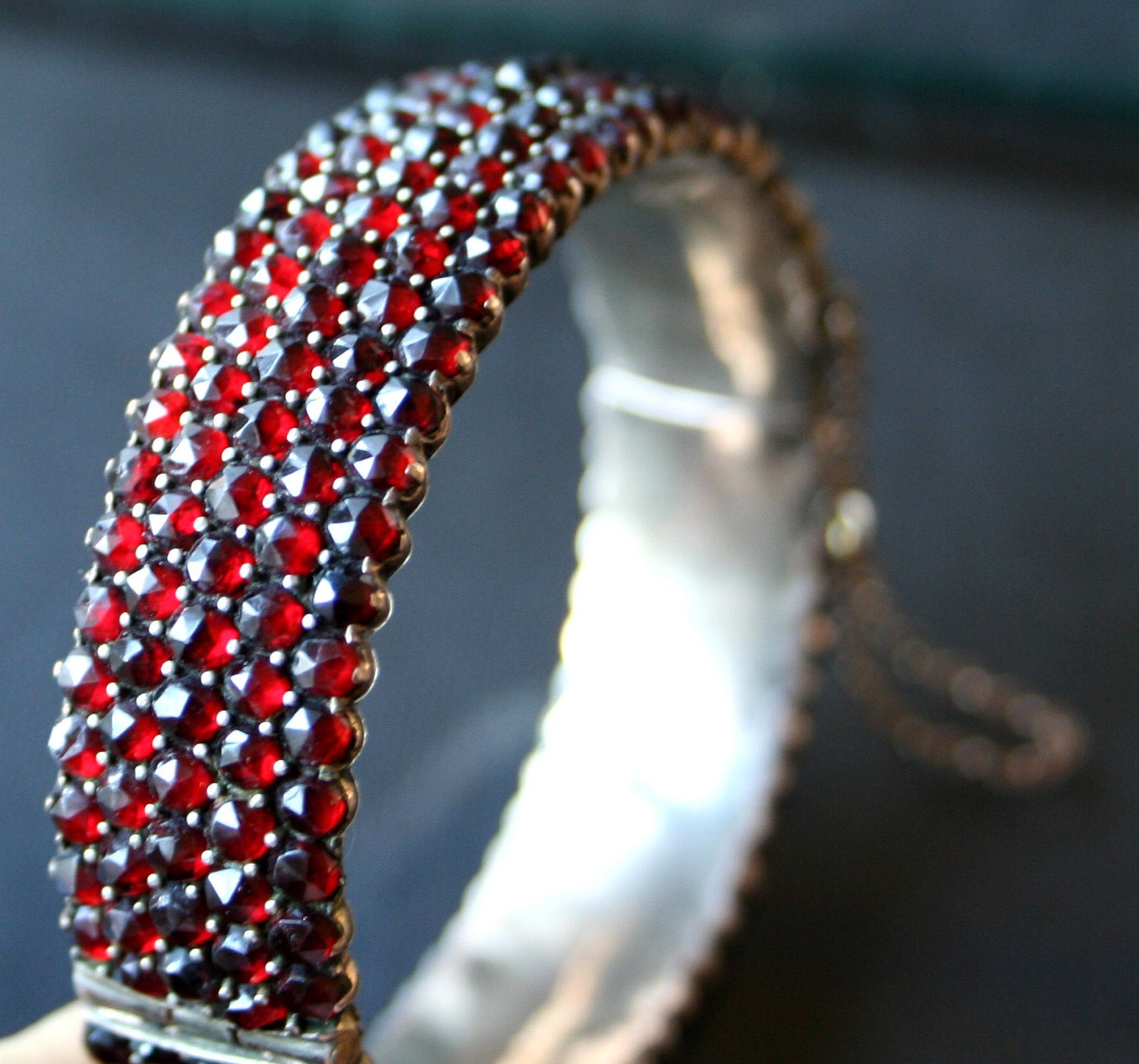 Antique Garnet Bracelet Austro Hungarian. Bohemian Czech Garnets Rose Cut