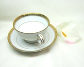 Vintage Noritake Teacup Saucer Set Gold Richmond Pattern Porcelain Gift for Her Gold Diamond Home Decor Wedding Classic Clean