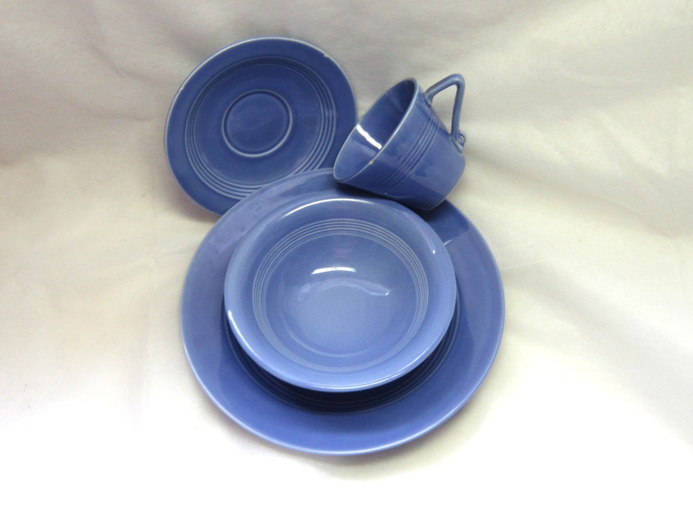 Art Deco Blue Harlequin Dinner Set China Bowl Cup Saucer Plate Fiestaware Riveriaware Collectable Home Kitchen Decor
