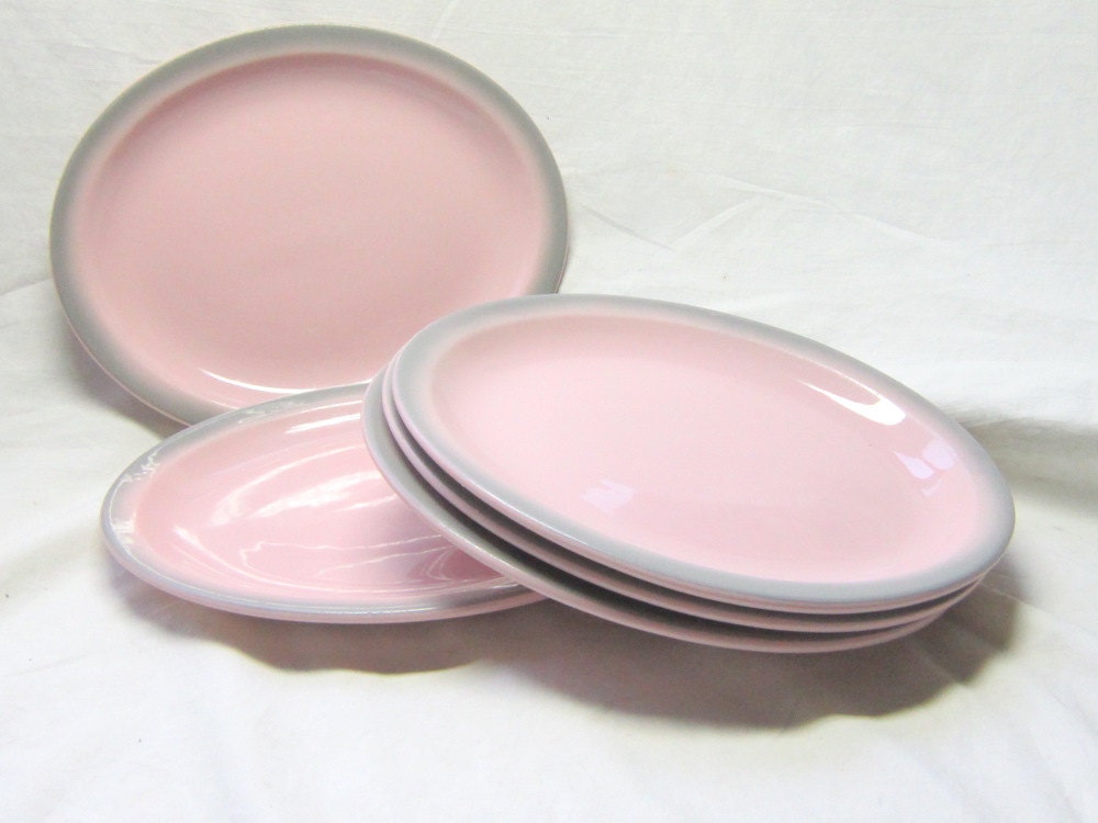 Vintage Plates Dinnerware Housewares Pink Grey plates platters Restaurantware McNicols Retro Plates Decor Modern
