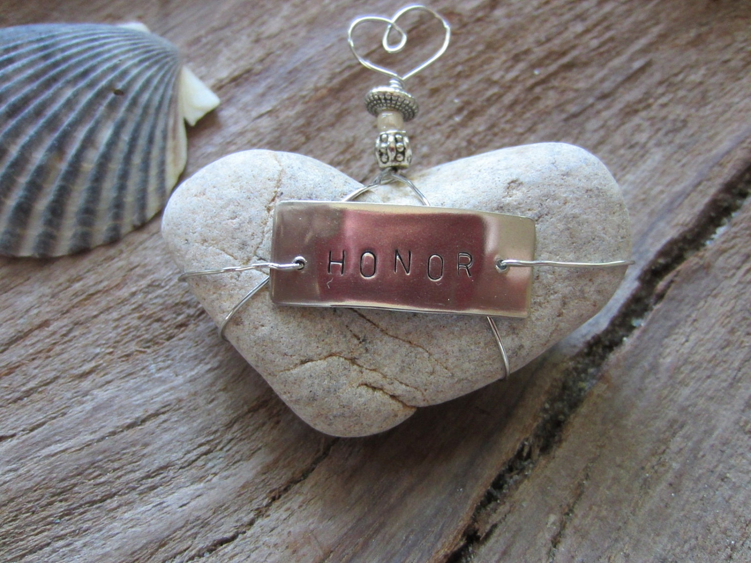 Honor Heart Shaped Beach Stone Paperweight