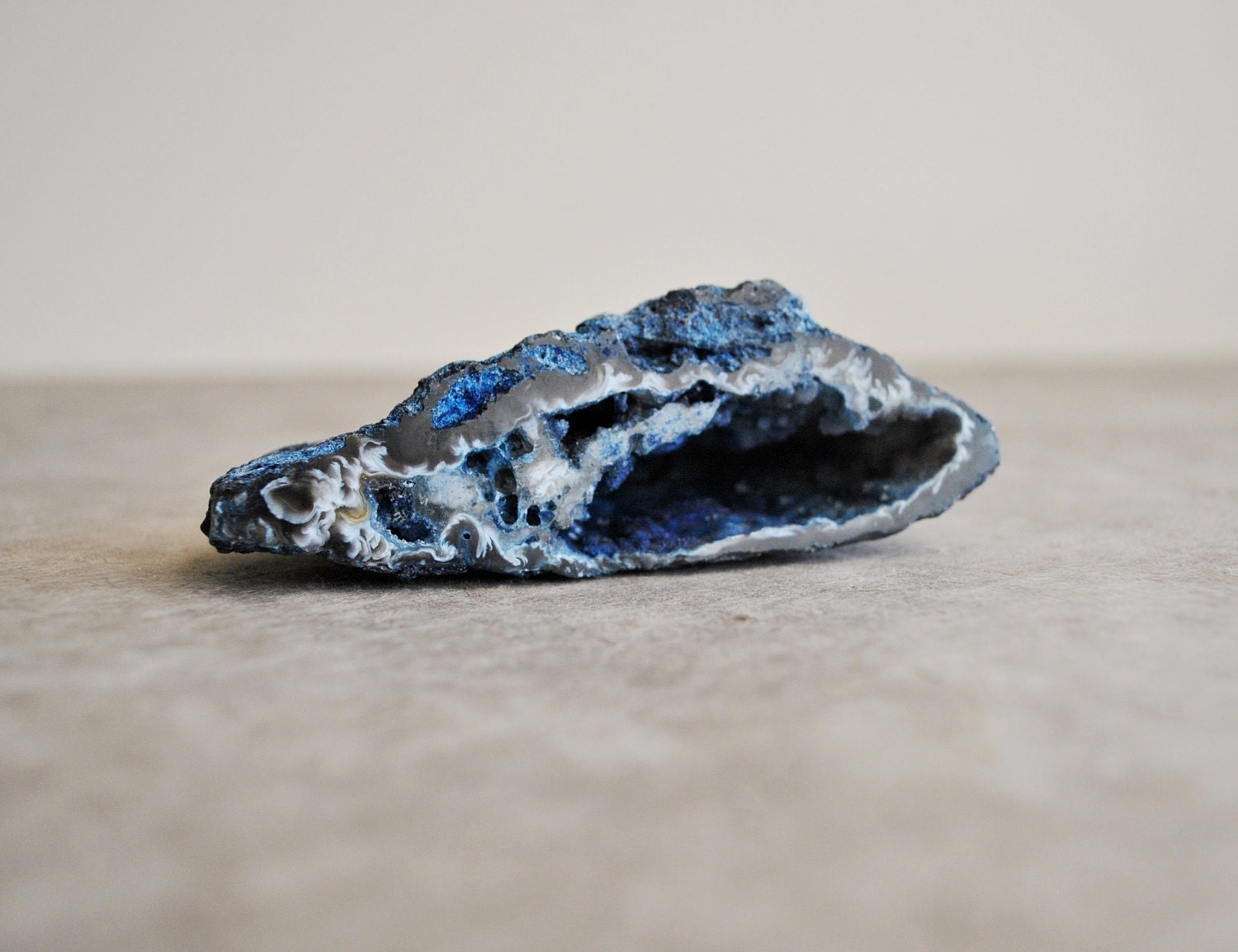 big dyed blue agate geode with druzy 1 pc