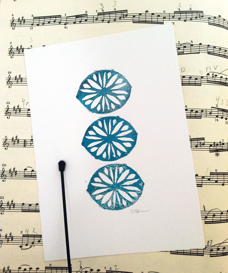 Rubber Block Print - Teal Lemon 5 x 7