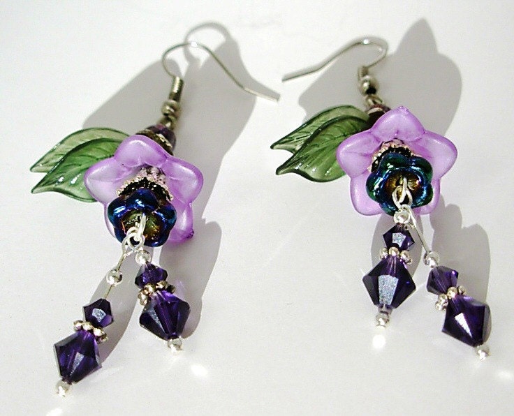 Flower Earrings,  Lavender & Purple Velvet Swarovski