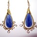 Wire wrapped Kyanite Long Dangle Earrings, Gold and Blue