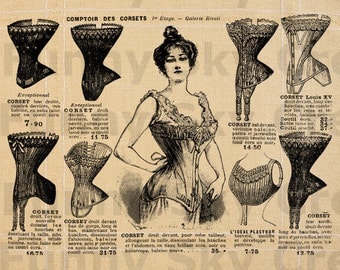 Corset Catalog Catalogue Antique Vintage Poster - Burlap Digital Download Paper Image Transfer To Cushions Pillows Tote Bag Tea Towels b425