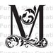 Alphabet Letter M Initial Print Flower Swirl - Burlap Digital Download Paper Word Text Typography Image Transfer To Pillows Tea Towels b088