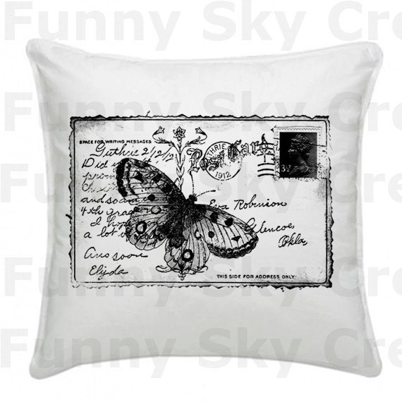 Butterfly Postcard Vintage Poster - Burlap Digital Download Paper Word Typography Image Transfer To Cushion Pillows Tea Towels b553