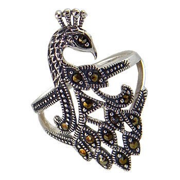 Marcasite Stone Sterling Silver Women Ring, Peacock model ( OPSR 80 )
