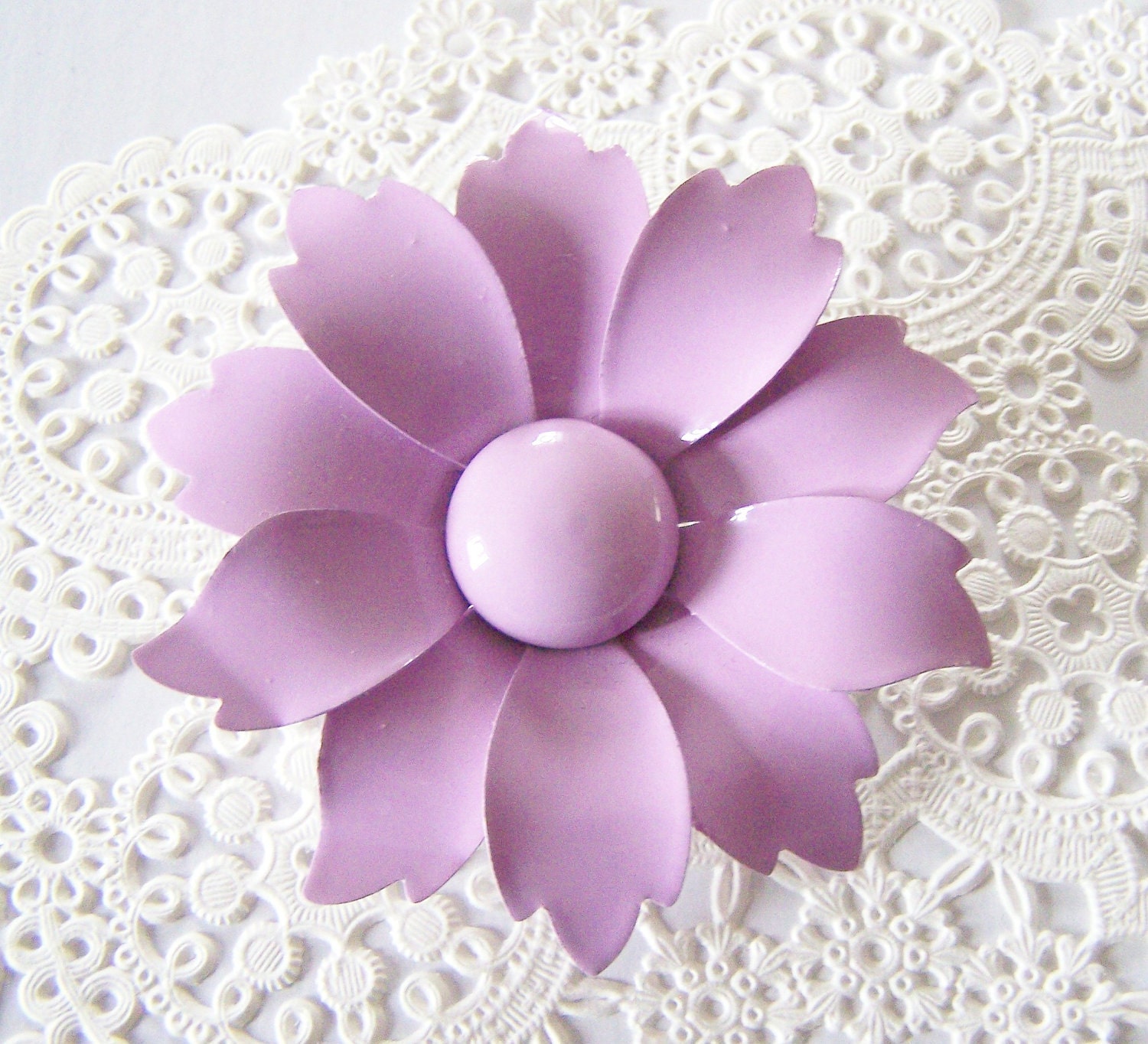Mod Lilac Lavendar Pastel Vintage Large Enamel Flower Pin - Treasury Item