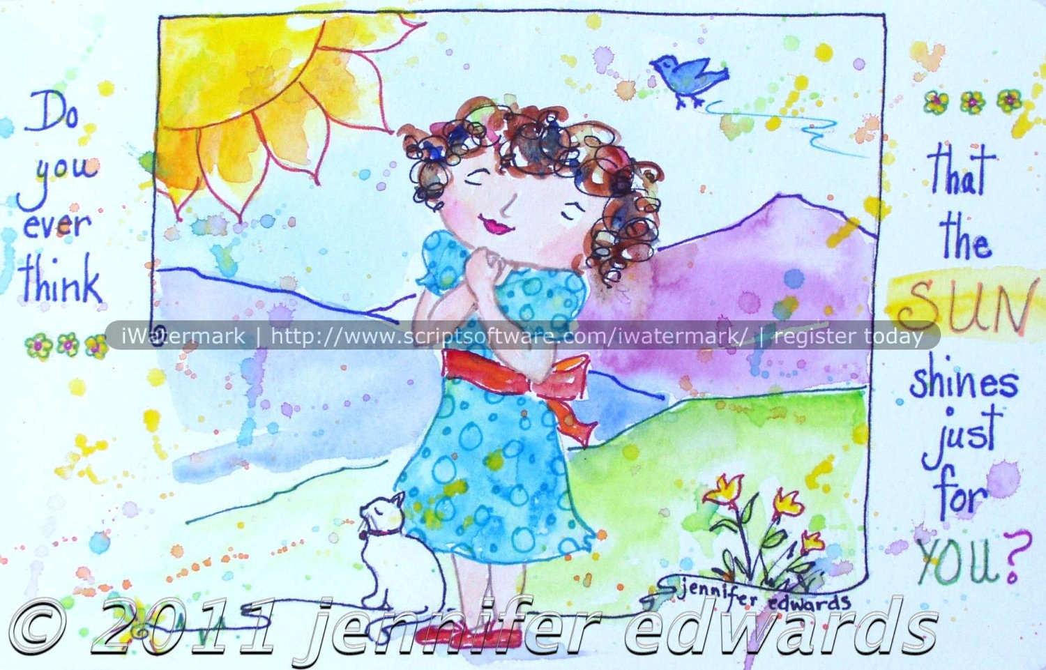 A 5" x 7" print of a watercolor painting of Genevieve titled, Sun Shines for Thee.