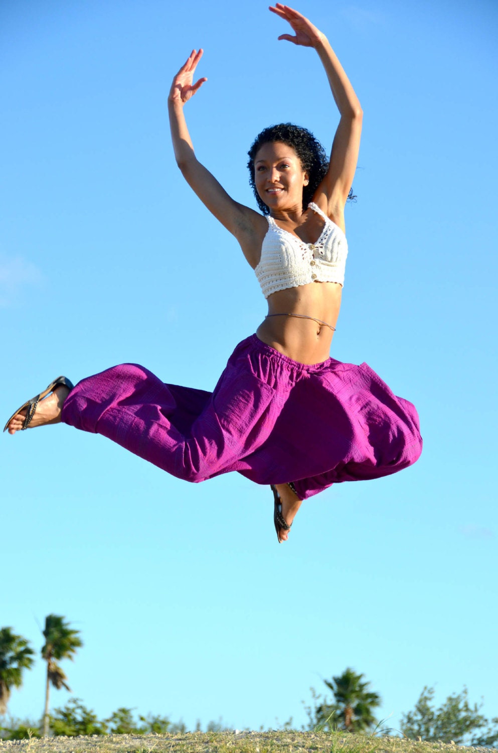 100% Organic Cotton Vibrant Jewel-Toned Deep Purple Harem Pants -Yoga Wear, Lounge Wear, Dance Wear, Spacious, Beautiful Colors