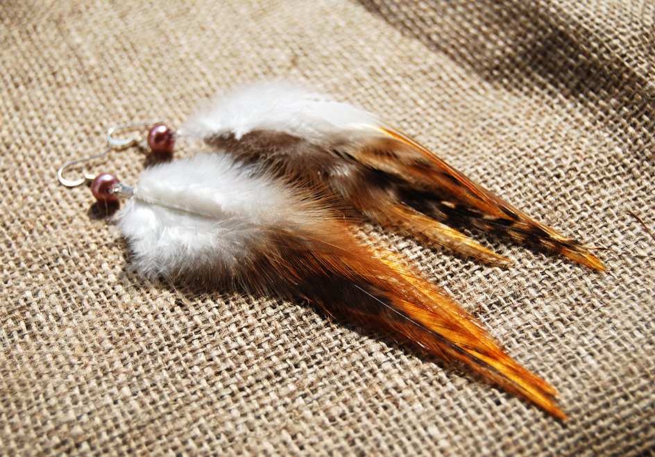 Orange Chocolate - Feather Earrings